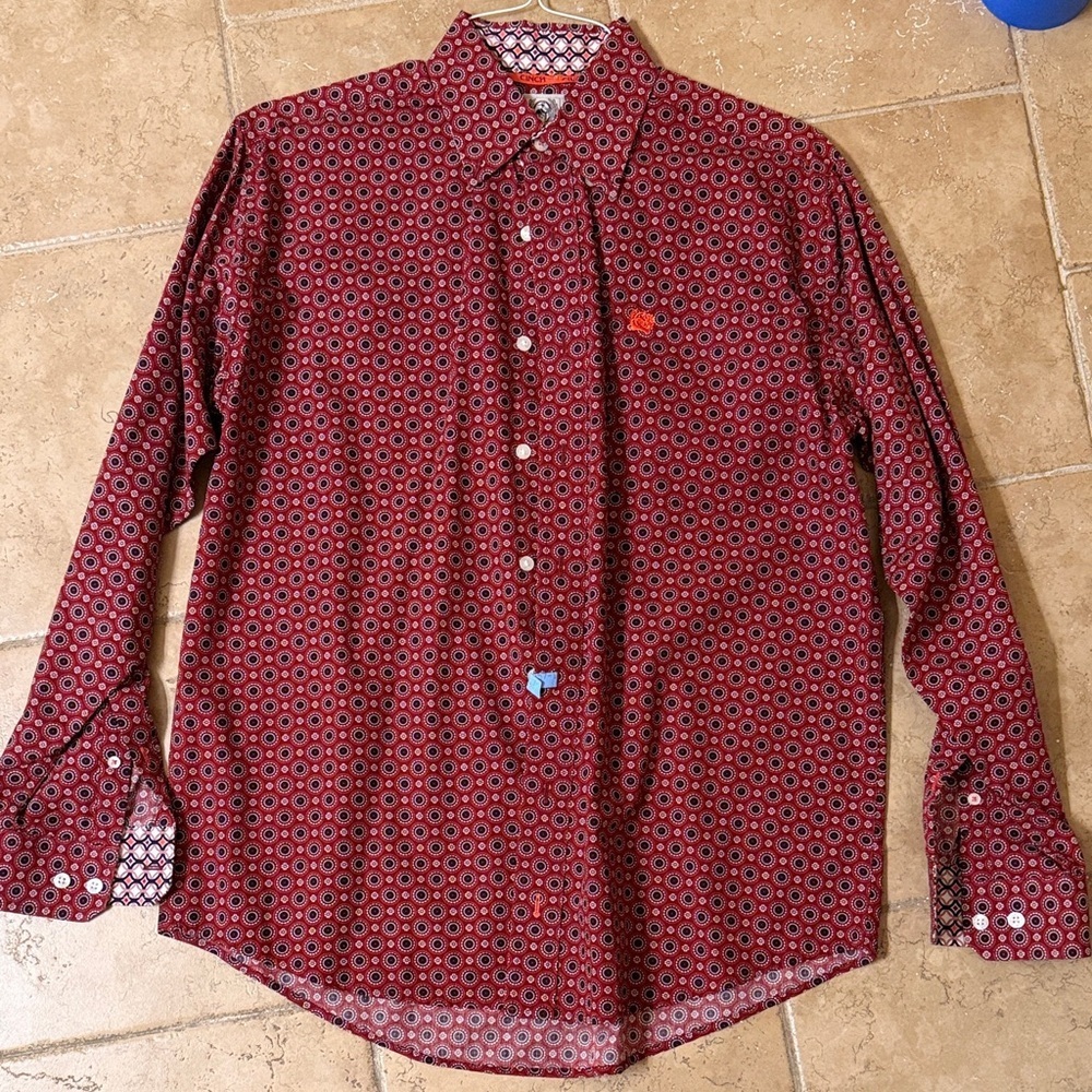 Cinch dark Red Geometric Button Down Shirt XS